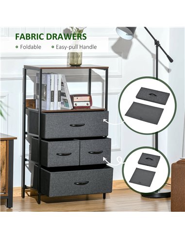 HOMCOM Chest of Drawers, Unit Storage Cabinet with 4 Fabric Bins, Black