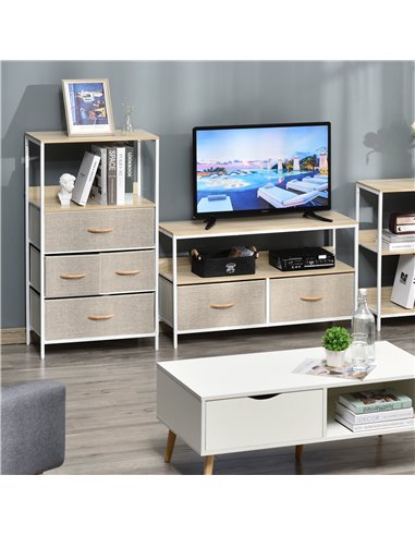 HOMCOM Chest of Drawers, Unit Storage Cabinet with 4 Fabric Bins, White