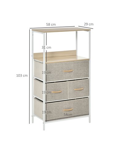 HOMCOM Chest of Drawers, Unit Storage Cabinet with 4 Fabric Bins, White