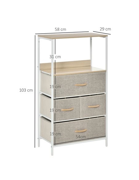 HOMCOM Chest of Drawers, Unit Storage Cabinet with 4 Fabric Bins, White - pic 22706 | FastDaddyshop