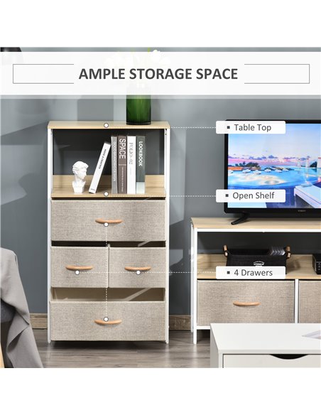 HOMCOM Chest of Drawers, Unit Storage Cabinet with 4 Fabric Bins, White - pic 22707 | FastDaddyshop