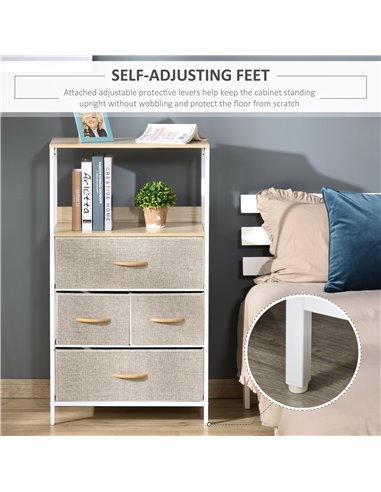 HOMCOM Chest of Drawers Bedroom Unit Storage Cabinet with 4 Fabric Bins for Living Room, Bedroom and Entryway, White