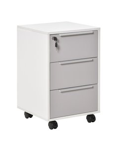 HOMCOM 3-Drawer Locking File Cabinet Mobile Chest of Drawers Side Table on Wheels for Home Office, Bedroom and Living room