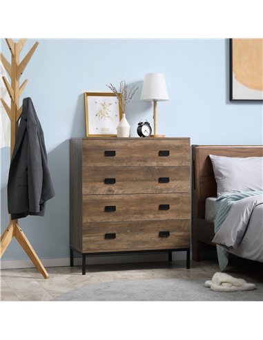 HOMCOM Chest of Drawers, 4-Drawer Storage Organiser Unit with Metal Frame, Brown