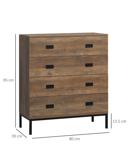 HOMCOM Chest of Drawers, 4-Drawer Storage Organiser Unit with Metal Frame, Brown - pic 22742 | FastDaddyshop