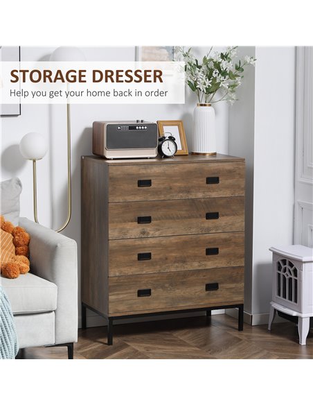 HOMCOM Chest of Drawers, 4-Drawer Storage Organiser Unit with Metal Frame, Brown - pic 22743 | FastDaddyshop