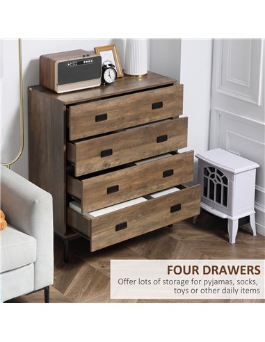 HOMCOM Chest of Drawers, 4-Drawer Storage Organiser Unit with Metal Frame, Brown