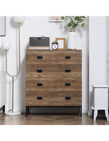 HOMCOM Chest of Drawers, 4-Drawer Storage Organiser Unit with Metal Frame for Bedroom, Living Room, Brown - pic 22746 | FastDaddyshop