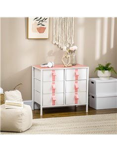 HOMCOM Chest of Drawers, Cloth Organizer Unit with 6 Fabric Drawers, Pink 2