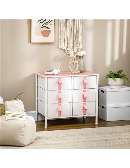 HOMCOM Chest of Drawers, Cloth Organizer Unit with 6 Fabric Drawers, Pink - pic 22759 | FastDaddyshop