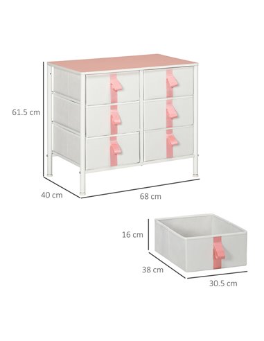 HOMCOM Chest of Drawers, Cloth Organizer Unit with 6 Fabric Drawers, Pink