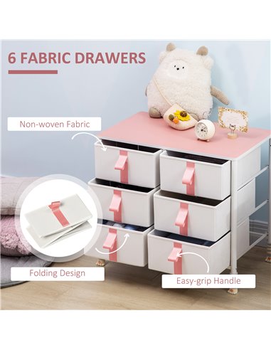 HOMCOM Chest of Drawers, Cloth Organizer Unit with 6 Fabric Drawers, Pink