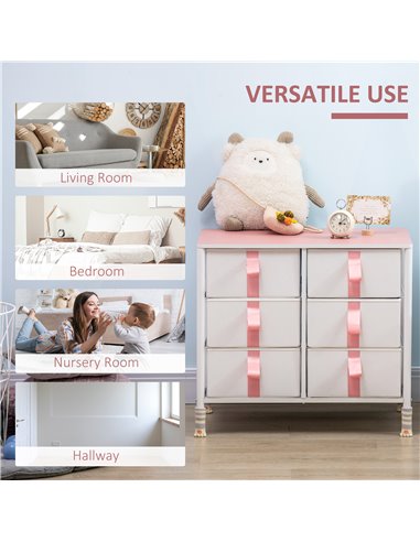HOMCOM Chest of Drawers, Cloth Organizer Unit with 6 Fabric Drawers, Pink