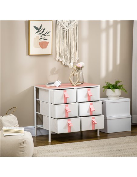 HOMCOM Chest of Drawers, Cloth Organizer Unit with 6 Fabric Drawers, Pink - pic 22764 | FastDaddyshop