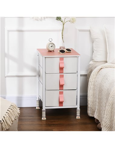 HOMCOM Chest of Drawers, Cloth Organizer Unit with 3 Fabric Drawers, Metal Frame, Pink