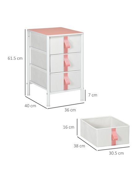 HOMCOM Chest of Drawers, Cloth Organizer Unit with 3 Fabric Drawers, Metal Frame, Pink - pic 22769 | FastDaddyshop