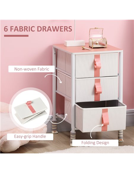 HOMCOM Chest of Drawers, Cloth Organizer Unit with 3 Fabric Drawers, Metal Frame, Pink - pic 22770 | FastDaddyshop