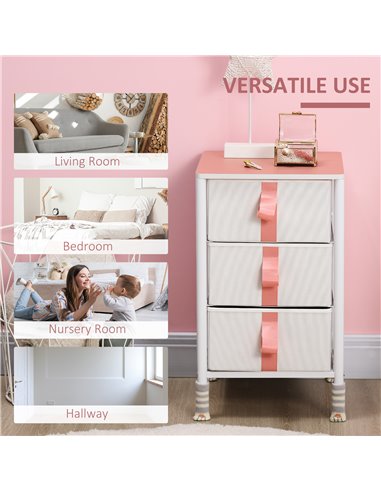 HOMCOM Chest of Drawers, Cloth Organizer Unit with 3 Fabric Drawers, Metal Frame, Pink