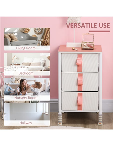 HOMCOM Chest of Drawers, Cloth Organizer Unit with 3 Fabric Drawers, Metal Frame, Pink - pic 22772 | FastDaddyshop