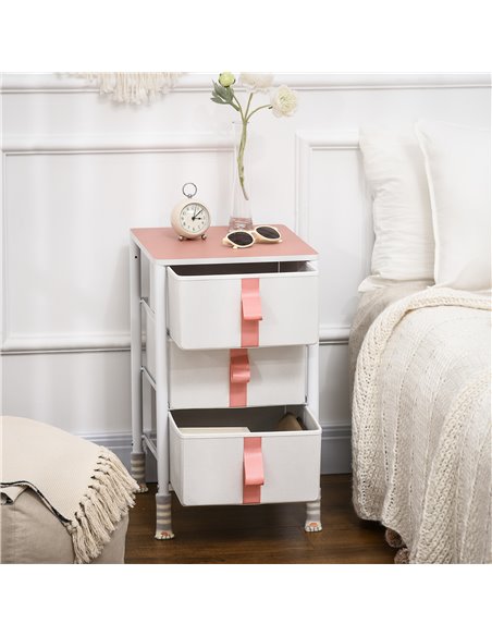 HOMCOM Chest of Drawers, Cloth Organizer Unit with 3 Fabric Drawers, Metal Frame, Pink - pic 22773 | FastDaddyshop