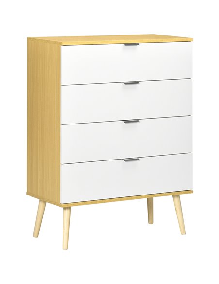 HOMCOM Chest of Drawers, 4-Drawer Storage Organiser Unit with Pine Wood Legs, White-Natural - pic 22776 | FastDaddyshop