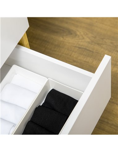 HOMCOM Chest of Drawers, 4-Drawer Storage Organiser Unit with Pine Wood Legs for Bedroom, Living Room, White and Natural