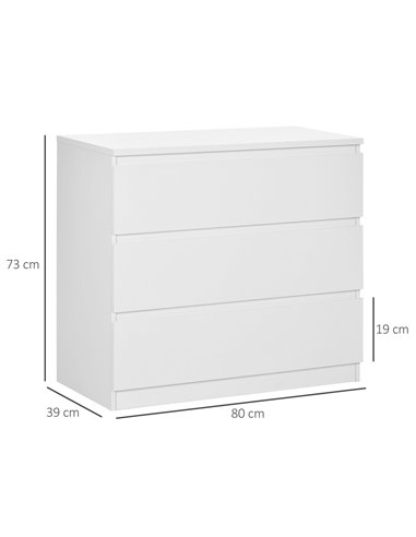 HOMCOM Chest of Drawers, 3-Drawer Storage Organiser Unit, White