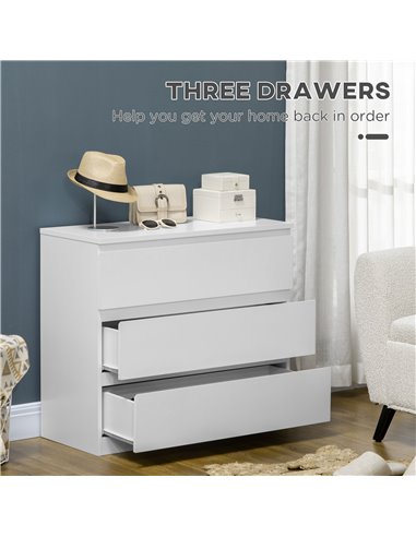 HOMCOM Chest of Drawers, 3-Drawer Storage Organiser Unit for Bedroom, Living Room, White