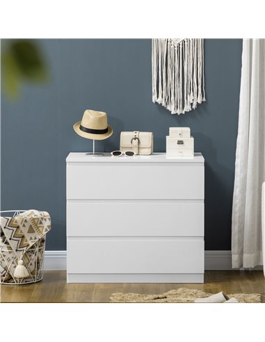HOMCOM Chest of Drawers, 3-Drawer Storage Organiser Unit for Bedroom, Living Room, White