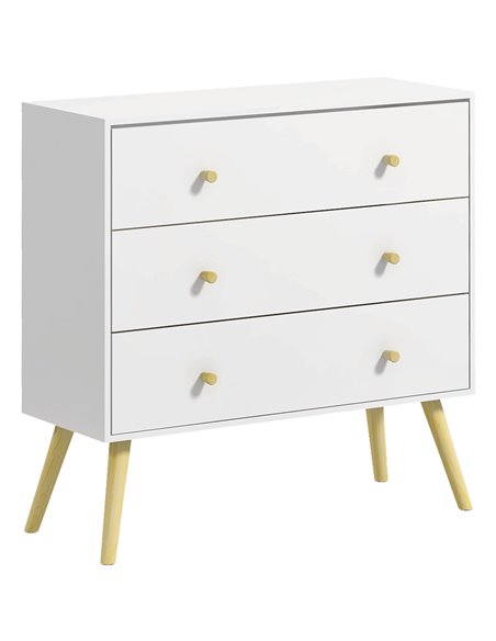 HOMCOM Chest of Drawers, 3-Drawer Storage Organiser Unit with Wood Legs, White - pic 22794 | FastDaddyshop