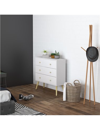 HOMCOM Chest of Drawers, 3-Drawer Storage Organiser Unit with Wood Legs, White