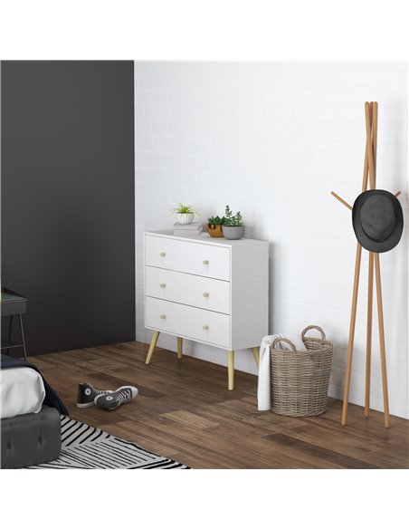 HOMCOM Chest of Drawers, 3-Drawer Storage Organiser Unit with Wood Legs, White - pic 22795 | FastDaddyshop