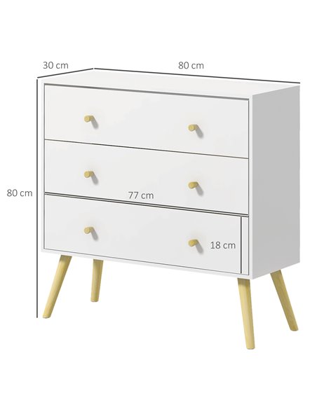HOMCOM Chest of Drawers, 3-Drawer Storage Organiser Unit with Wood Legs, White - pic 22796 | FastDaddyshop