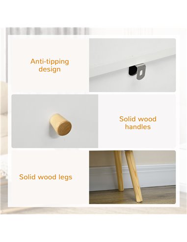 HOMCOM Chest of Drawers, 3-Drawer Storage Organiser Unit with Wood Legs for Bedroom, Living Room, White
