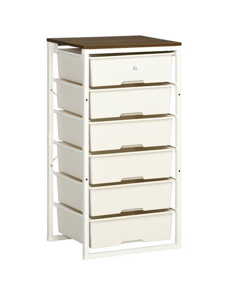 HOMCOM Chest of Drawers, 6-Drawer Storage Organiser Unit with Steel Frame, White - pic 22803 | FastDaddyshop