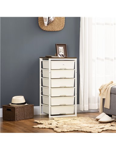 HOMCOM Chest of Drawers, 6-Drawer Storage Organiser Unit with Steel Frame, White