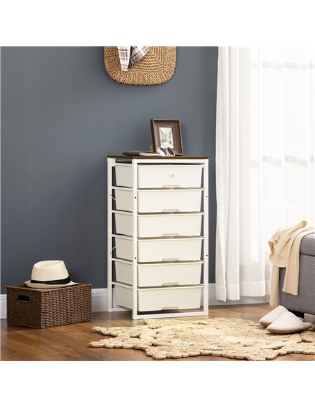 HOMCOM Chest of Drawers, 6-Drawer Storage Organiser Unit with Steel Frame, White - pic 22804 | FastDaddyshop