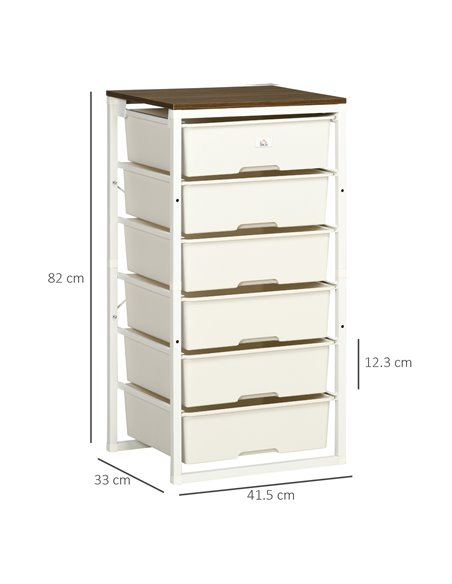 HOMCOM Chest of Drawers, 6-Drawer Storage Organiser Unit with Steel Frame, White - pic 22805 | FastDaddyshop
