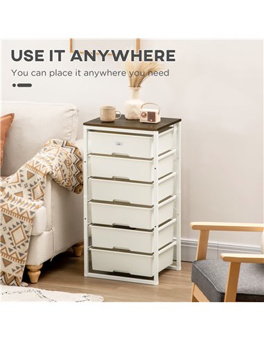 HOMCOM Chest of Drawers, 6-Drawer Storage Organiser Unit with Steel Frame, White