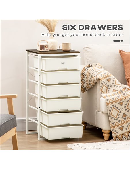 HOMCOM Chest of Drawers, 6-Drawer Storage Organiser Unit with Steel Frame, White - pic 22807 | FastDaddyshop