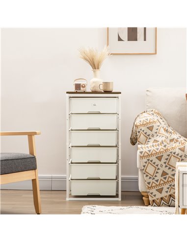 HOMCOM Chest of Drawers, 6-Drawer Storage Organiser Unit with Steel Frame for Bedroom, Living Room, White