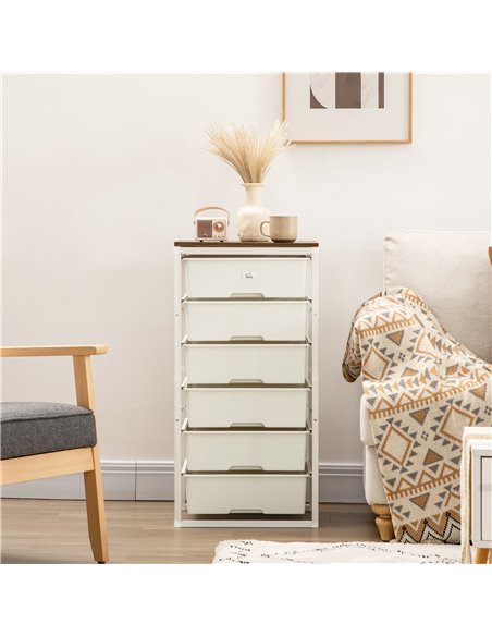 HOMCOM Chest of Drawers, 6-Drawer Storage Organiser Unit with Steel Frame for Bedroom, Living Room, White - pic 22809 | FastDaddyshop