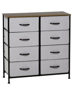 HOMCOM Chest of Drawers with 8 Fabric Drawers, Steel Frame, Wooden Top, Grey
