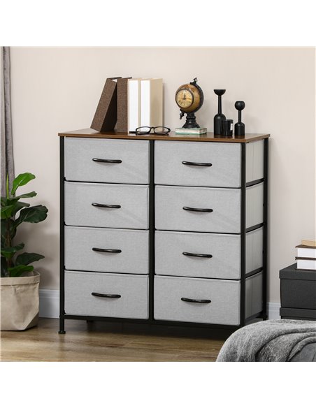 HOMCOM Chest of Drawers with 8 Fabric Drawers, Steel Frame, Wooden Top, Grey - pic 22813 | FastDaddyshop
