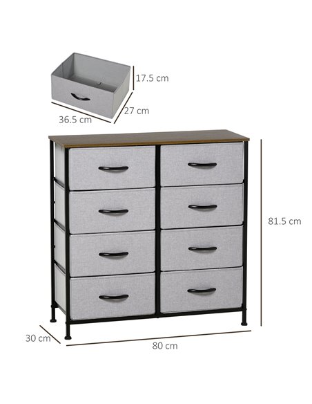 HOMCOM Chest of Drawers with 8 Fabric Drawers, Steel Frame, Wooden Top, Grey - pic 22814 | FastDaddyshop