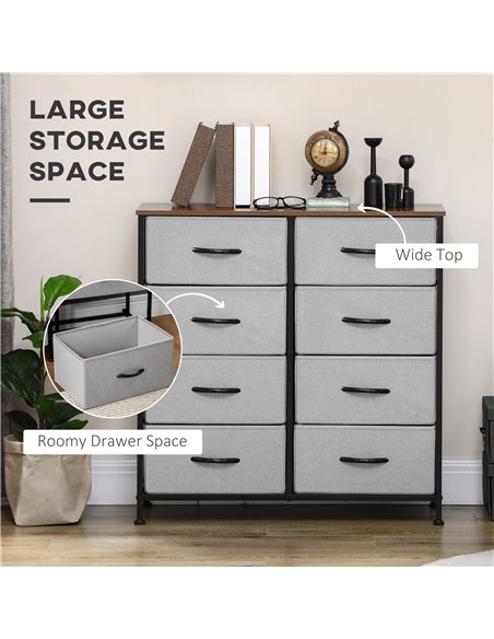 HOMCOM Chest of Drawers with 8 Fabric Drawers, Steel Frame, Wooden Top, Grey - pic 22815 | FastDaddyshop