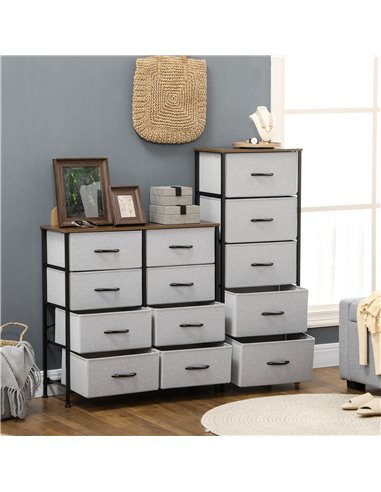 HOMCOM Chest of Drawers with 8 Fabric Drawers, Steel Frame, Wooden Top, Grey