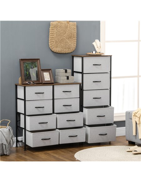 HOMCOM Chest of Drawers with 8 Fabric Drawers, Steel Frame, Wooden Top, Grey - pic 22818 | FastDaddyshop