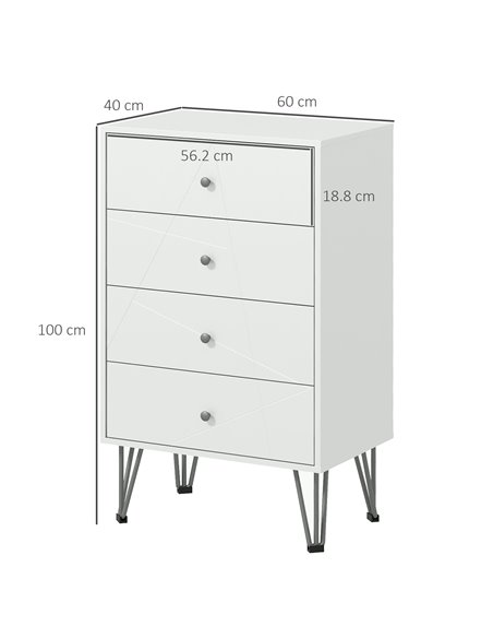 HOMCOM Tall Chest of Drawers, 4-Drawer Dresser with Hairpin Legs, White - pic 22823 | FastDaddyshop