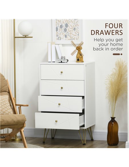 HOMCOM Tall Chest of Drawers, 4-Drawer Dresser with Hairpin Legs, White - pic 22824 | FastDaddyshop